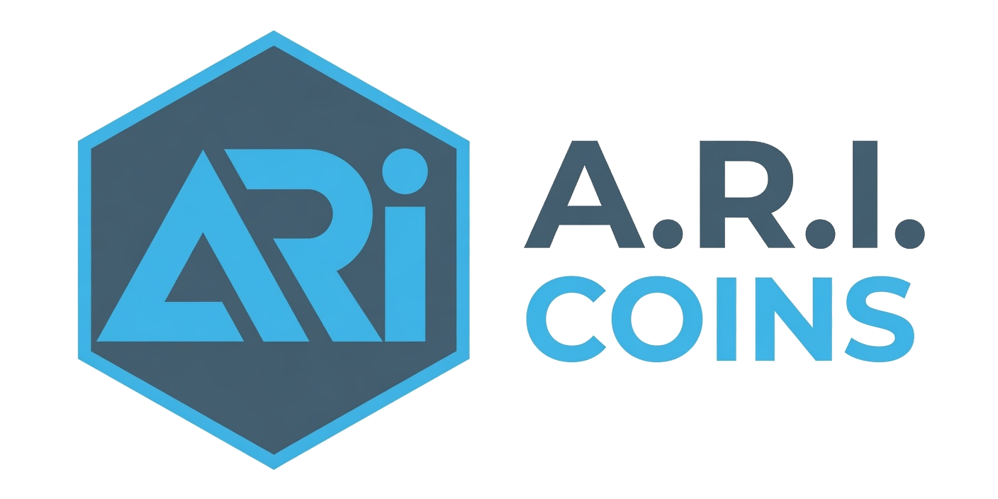 A.R.I. COINS logo by Grok Imagine on light background