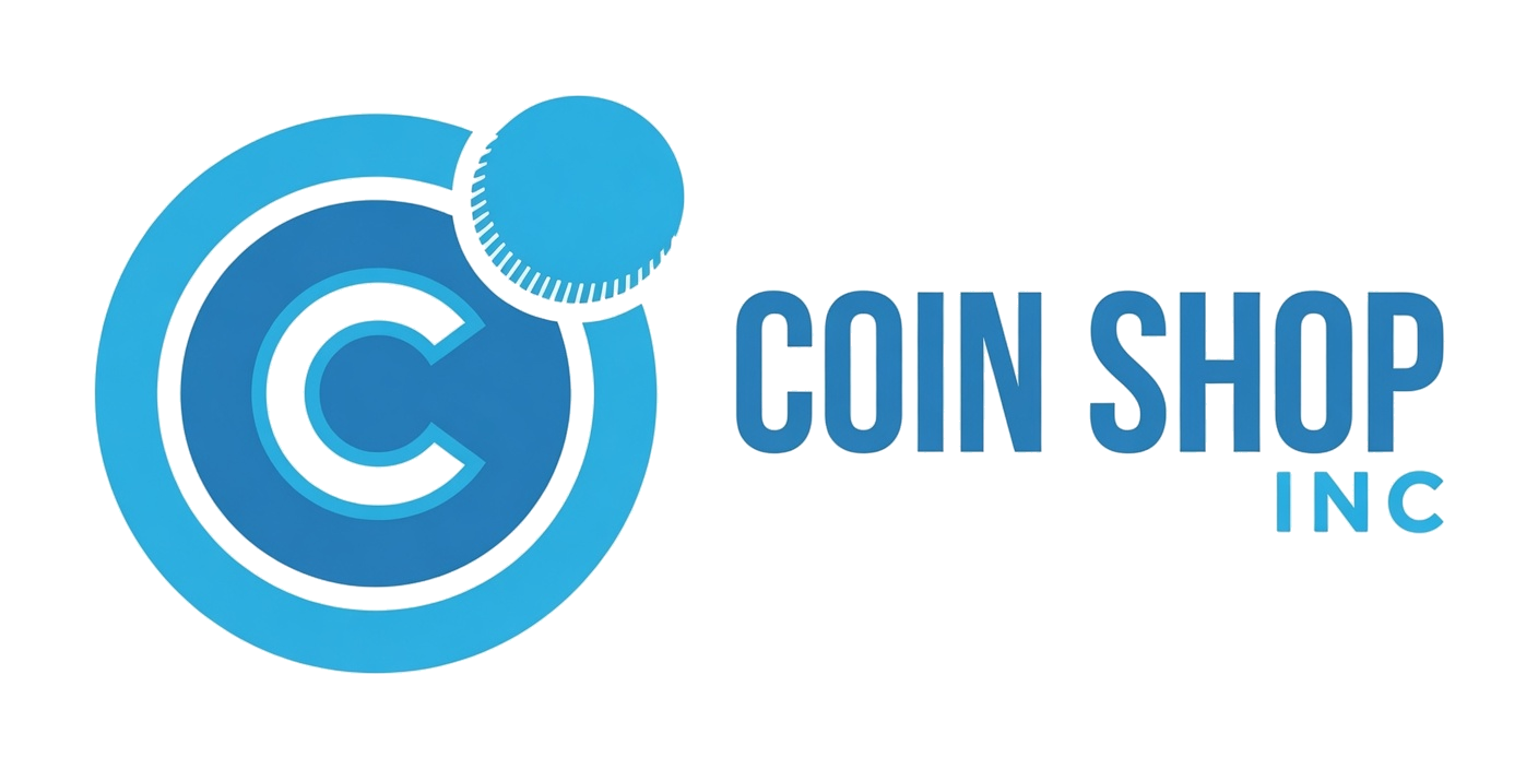 Coin Shop Inc logo by Grok Imagine on light background