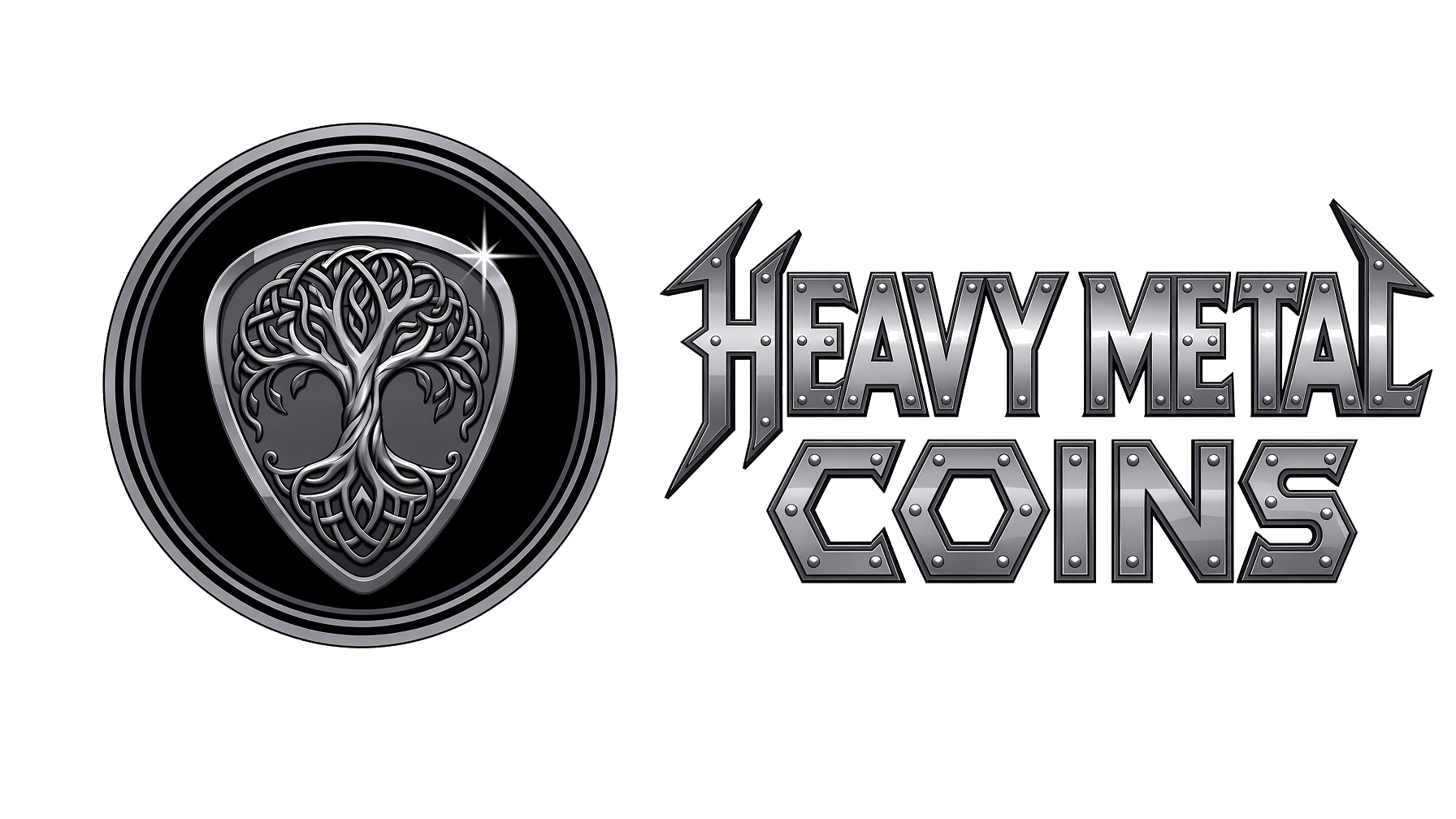 Heavy Metal Coins logo by Grok Imagine on dark background