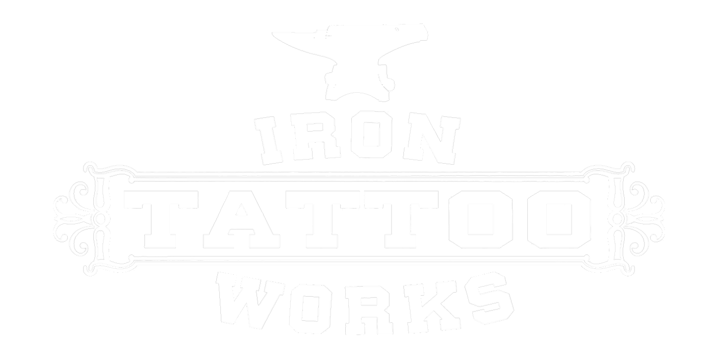 Ironworks Tattoo logo by Grok Imagine on dark background