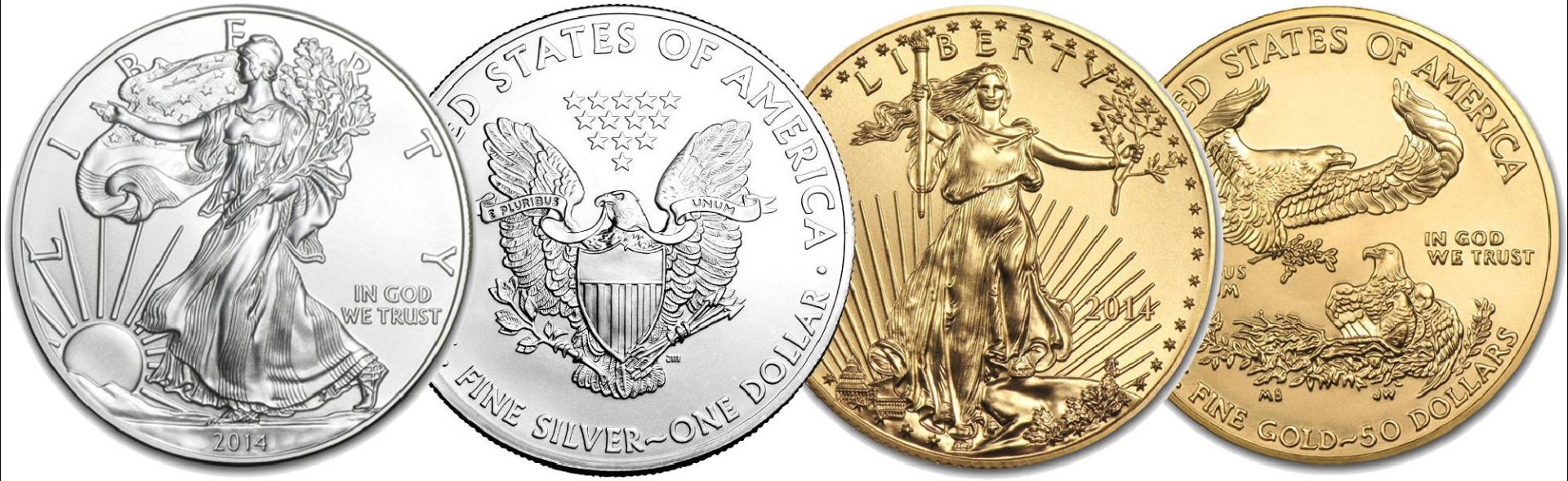 Gold and silver bullion coins arranged for display at Grand Harbor Metals